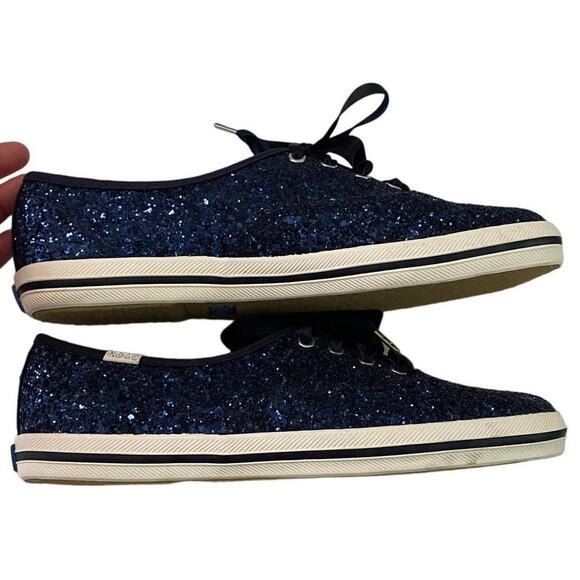 NWOT Keds Kate Spade Navy Blue Glitter Holiday Party Satin Lace-Up Sneakers-6.5 - Picture 6 of 7